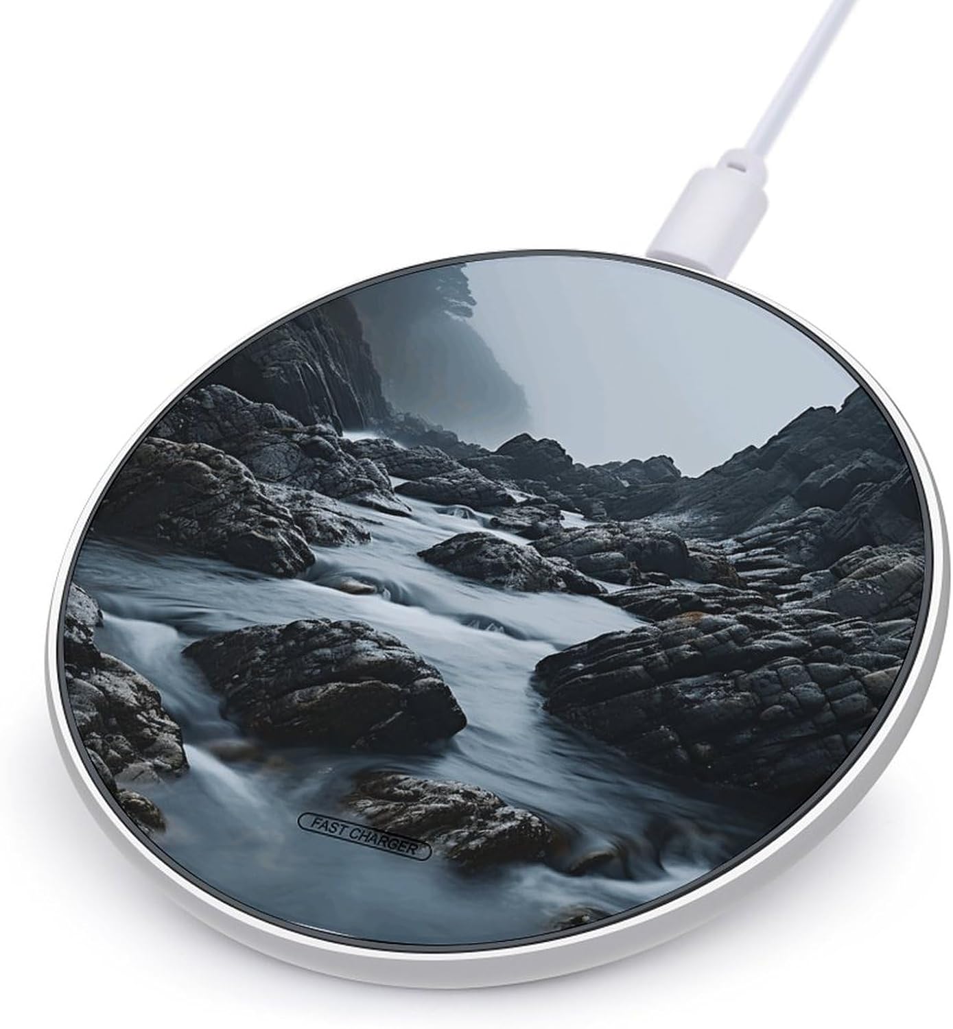 Foggy Rocks in Water Wireless Charger Portable 10W Fast Wireless Charging Pad Compatible with Phone Ultra-Thin Charging Station Lightweight Charger Mat for Travel Home Office Desk