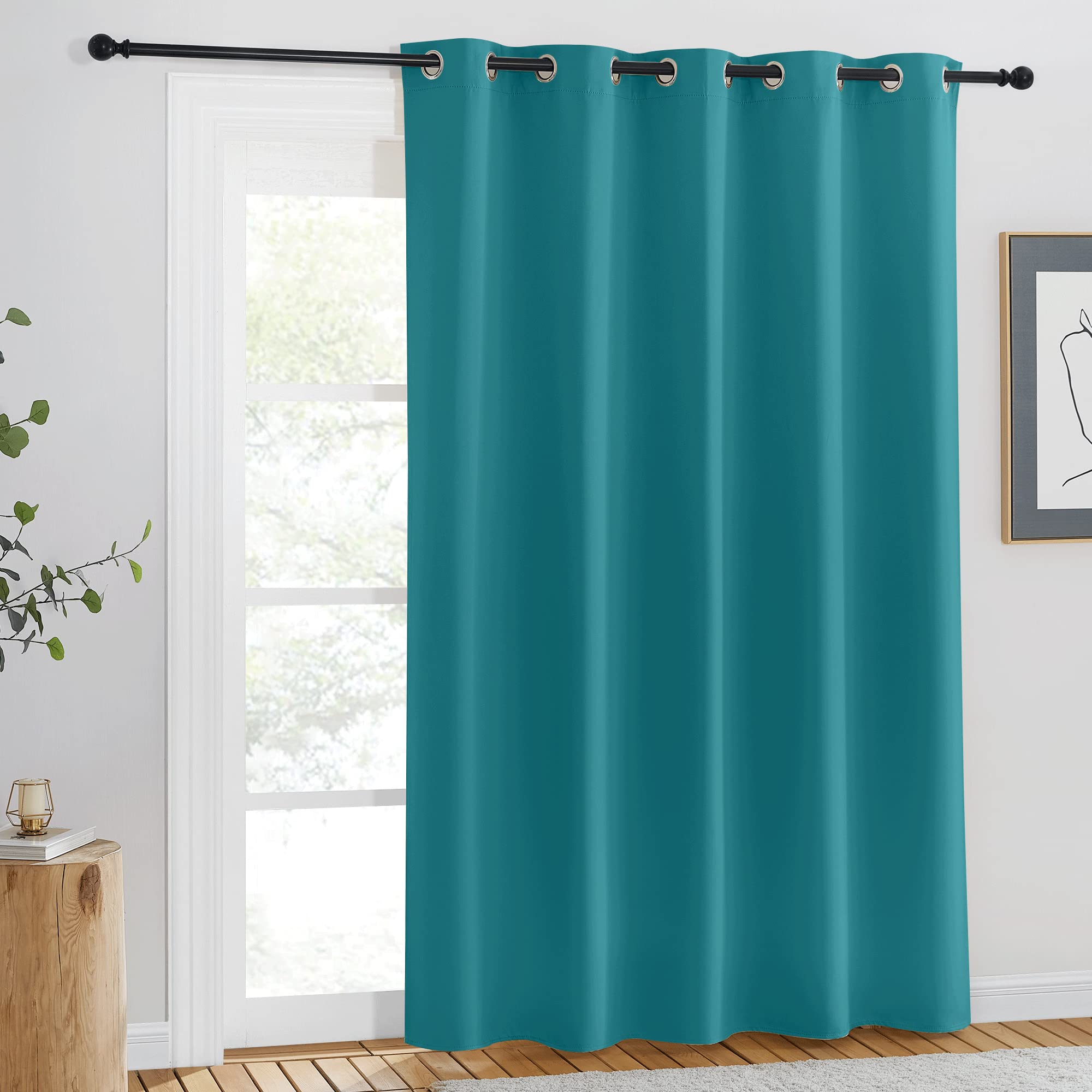 Photo 1 of NICETOWN Blackout Doorway Curtain & Drape 84 inches Length - Light & Sound Blocking Thermal Curtain Solid Grommet Window Drape for Living Room (Peacock Teal, 1 Piece, W66 x L84)
