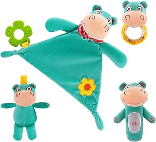 Plush Baby Rattle Toys for Babies 0-6 Months Soft Baby Toys Stuffed Animal Plush Rattle Newborn Sensory Toys Newborn Infant Security Blanket Loveys Small Animals Doll（Hippo）