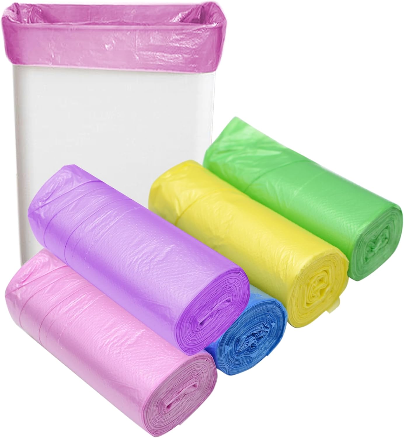 300 Count 8 Gallon Trash Bags Colored - Extra Thick Medium Garbage Bags 1.1 mil Strong, Leakage-Free,Unscented Thick for Bathroom, Office, Kitchen Waste Basket Trash Can (Multicolor, 300 Count)