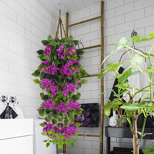 Miniatura 7 de Flores artificiales colgantes de buganvilla, plástico falso resistente a los rayos UV, tela de flores sintéticas para interiores y exteriores,