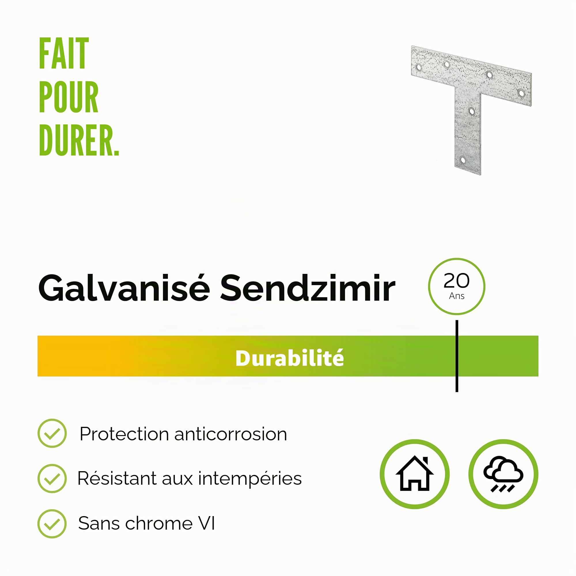Alberts 848194 Platine d'assemblage | en forme de T | galvanisée Sendzimir | 140 x 110 x 30 mm | kit de 25