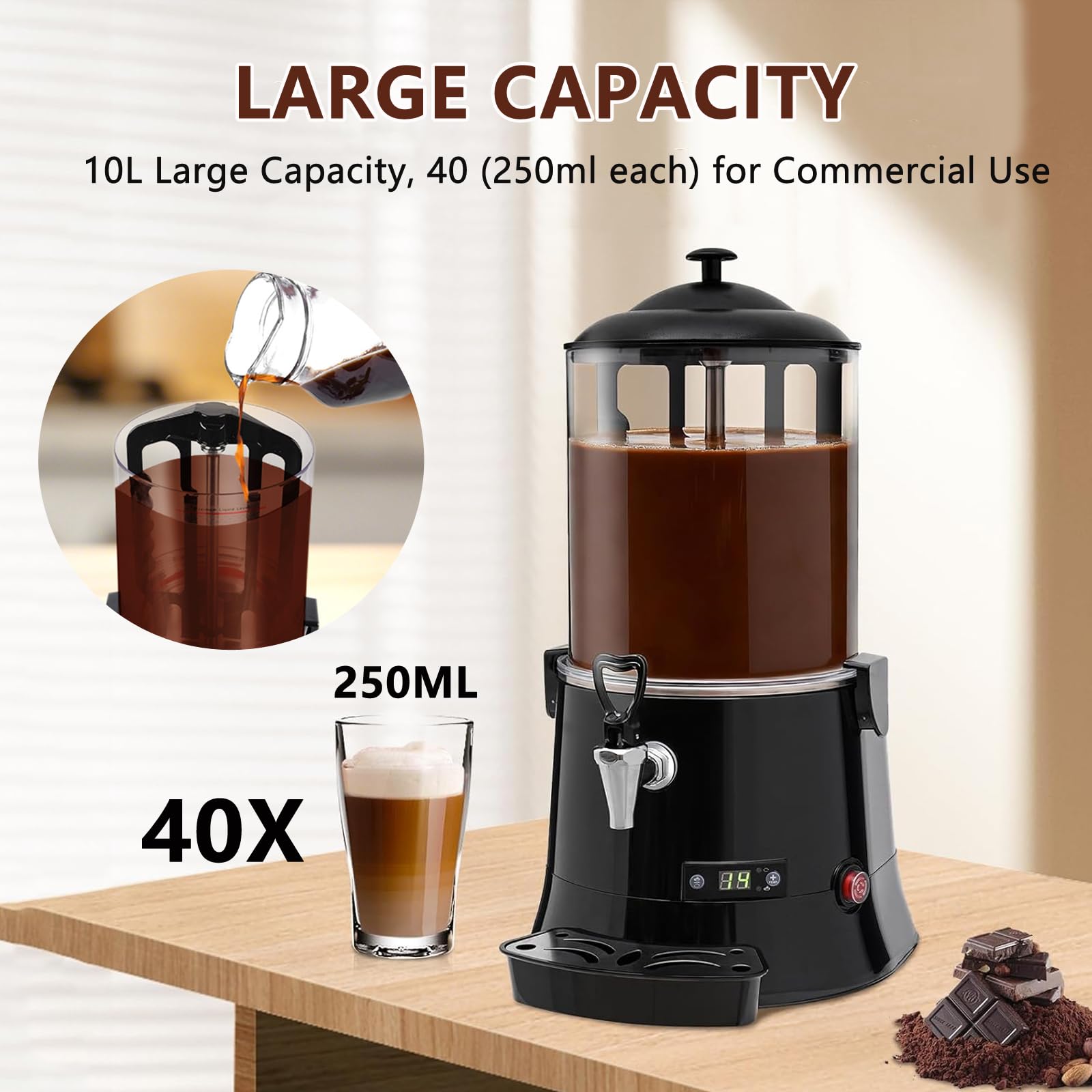 Machine à Chocolat Chaud Et Distributeur De Boissons Professionnels, Chauffe-Lait éLectrique 5l/10l, Distributeur De Chocolat Chaud 600w pour CaféS Et Restaurants,10L