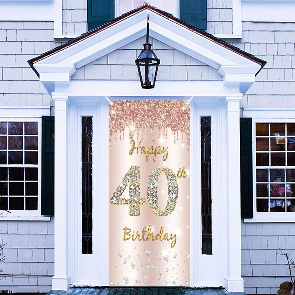 40. urodziny kobiety dekoracja, Happy 40th Birthday Door baner różowe złoto, 40. urodziny materiał szyld szyld plakat dekoracja drzwi, 40. urodziny tło baner kobieta, przyjęcie urodzinowe tabliczka powitanie