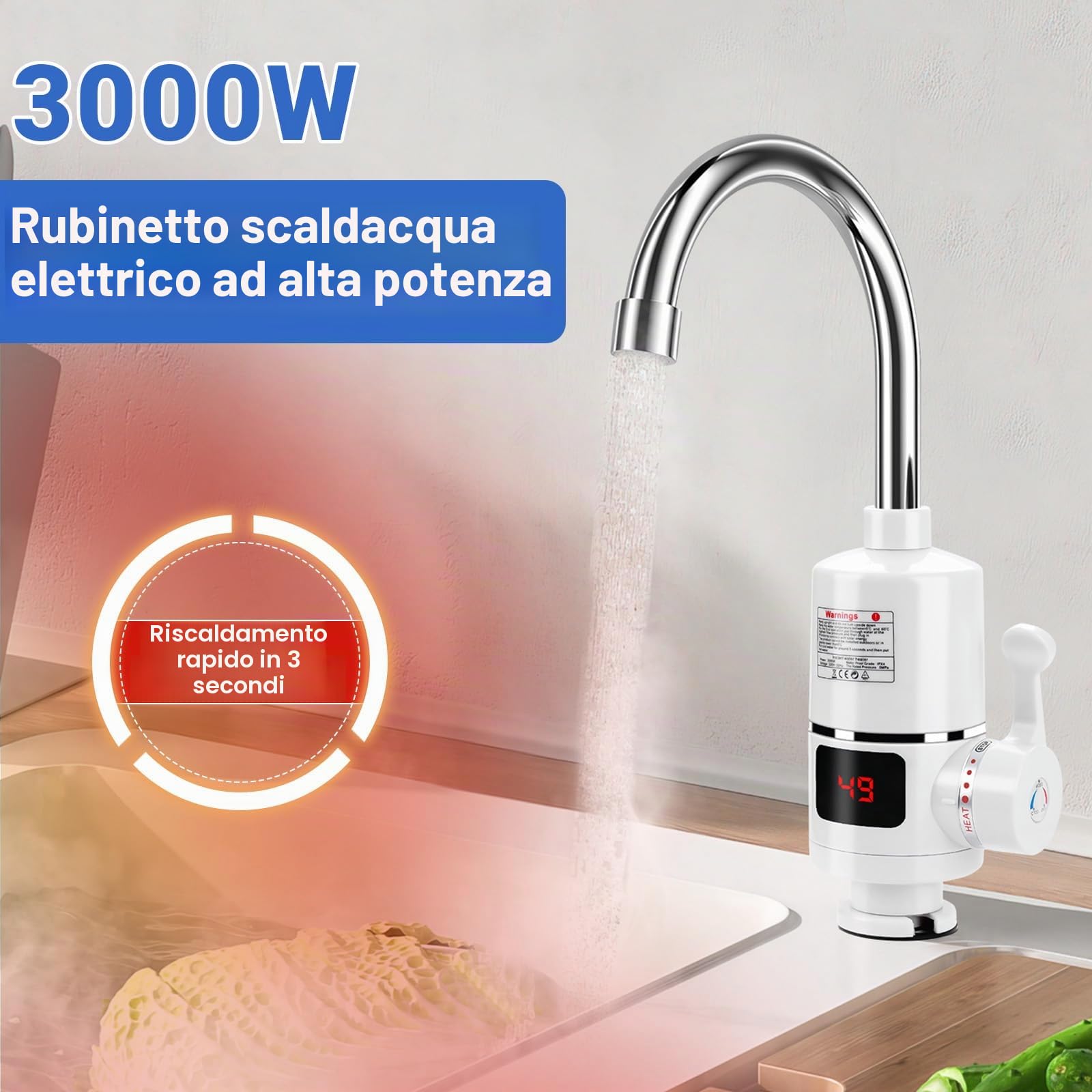 Scaldabagno elettrico Ta 220V 3000W Cucina Giardino Bagno Soggiorno Camino Ta