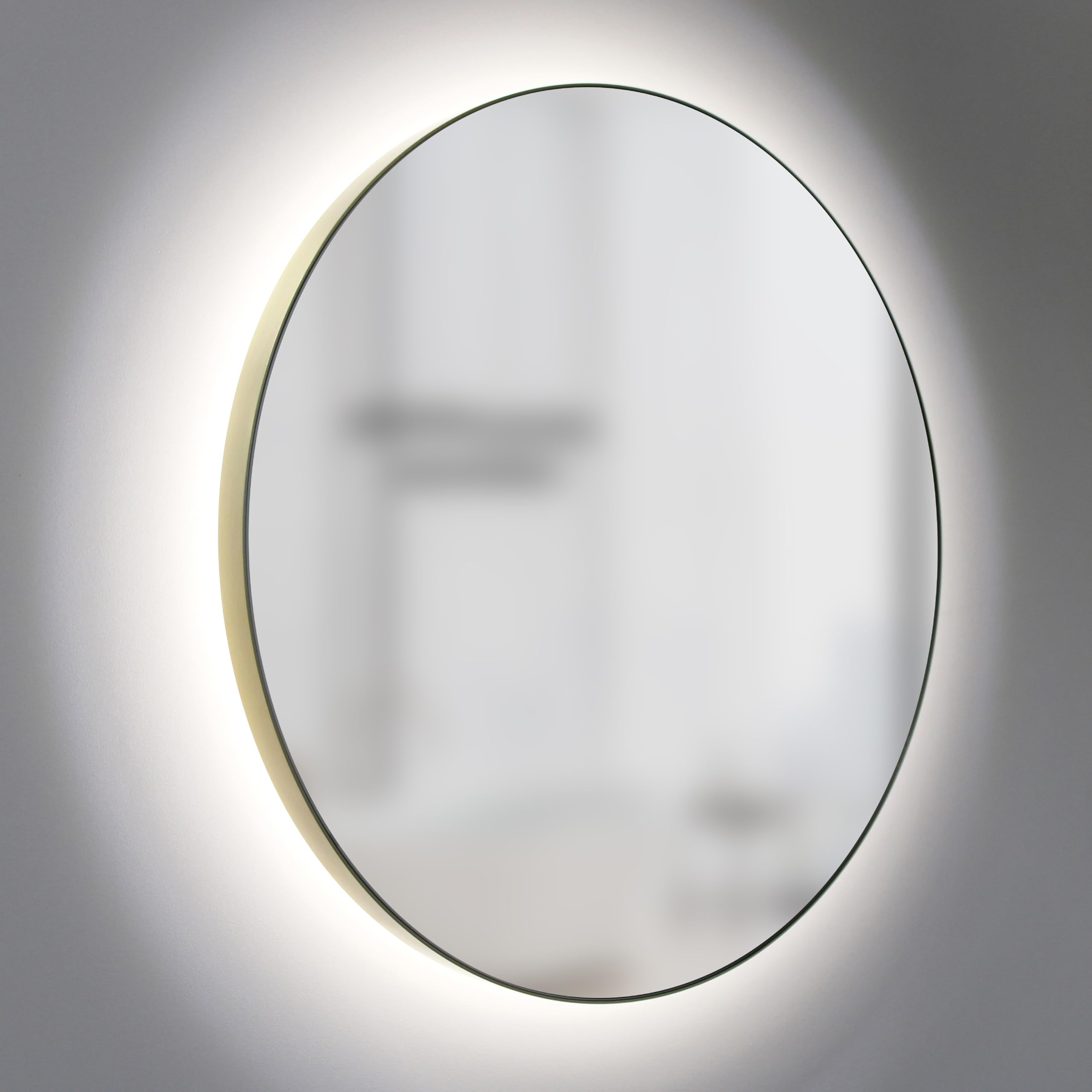 Talos LED Badspiegel – Wandspiegel 60 cm mit umlaufender LED-Hinterleuchtung, 5 mm Spiegelglas, Aluminiumrahmen matt Gold, 4200K neutralweiß, IP44