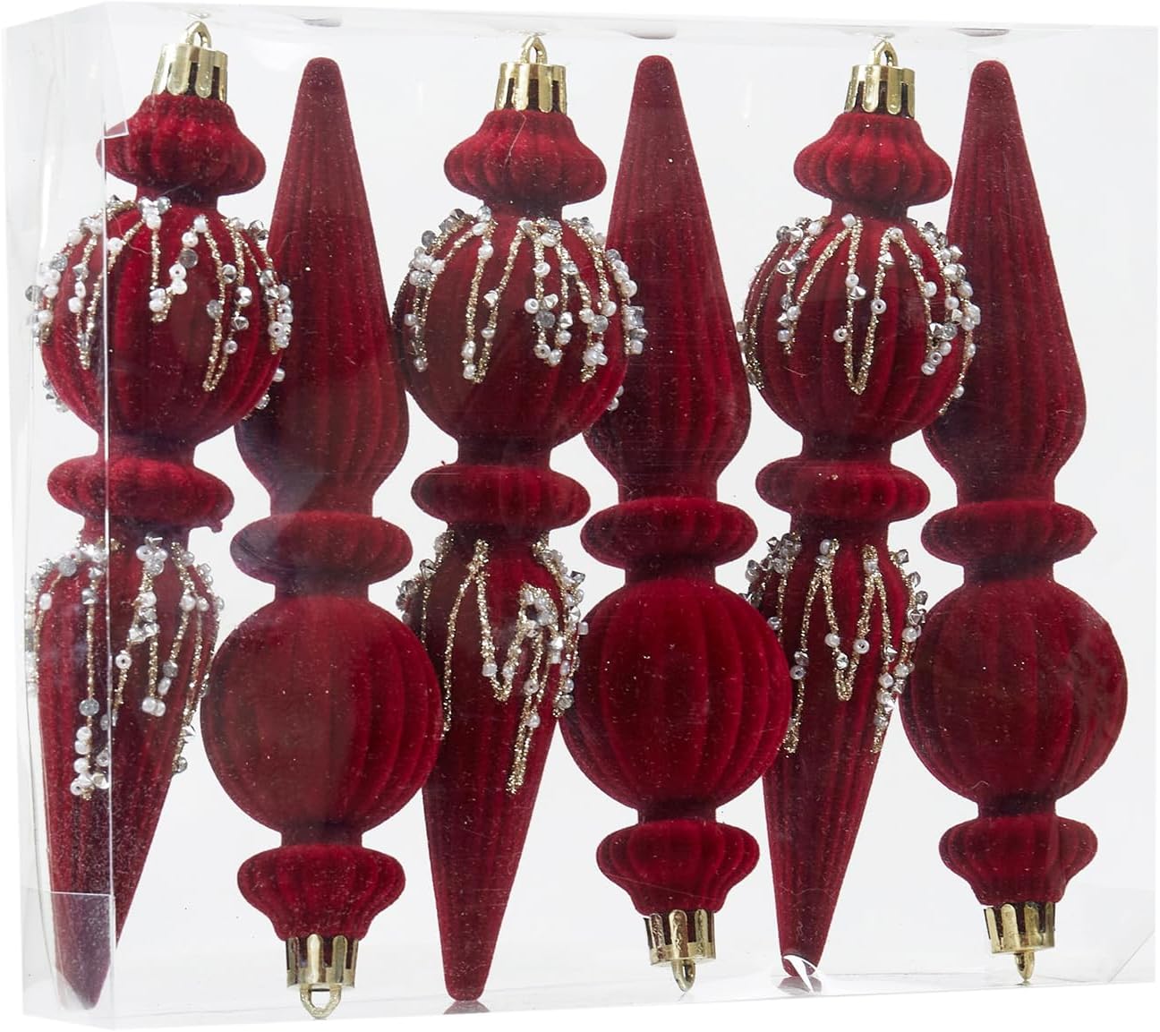 Burgundy Velvet Christmas Ornaments Set,6 Pack Plastic Shatterproof Christmas Ball Hanging Ornaments for Xmas Tree Decorations(6.7Inch)