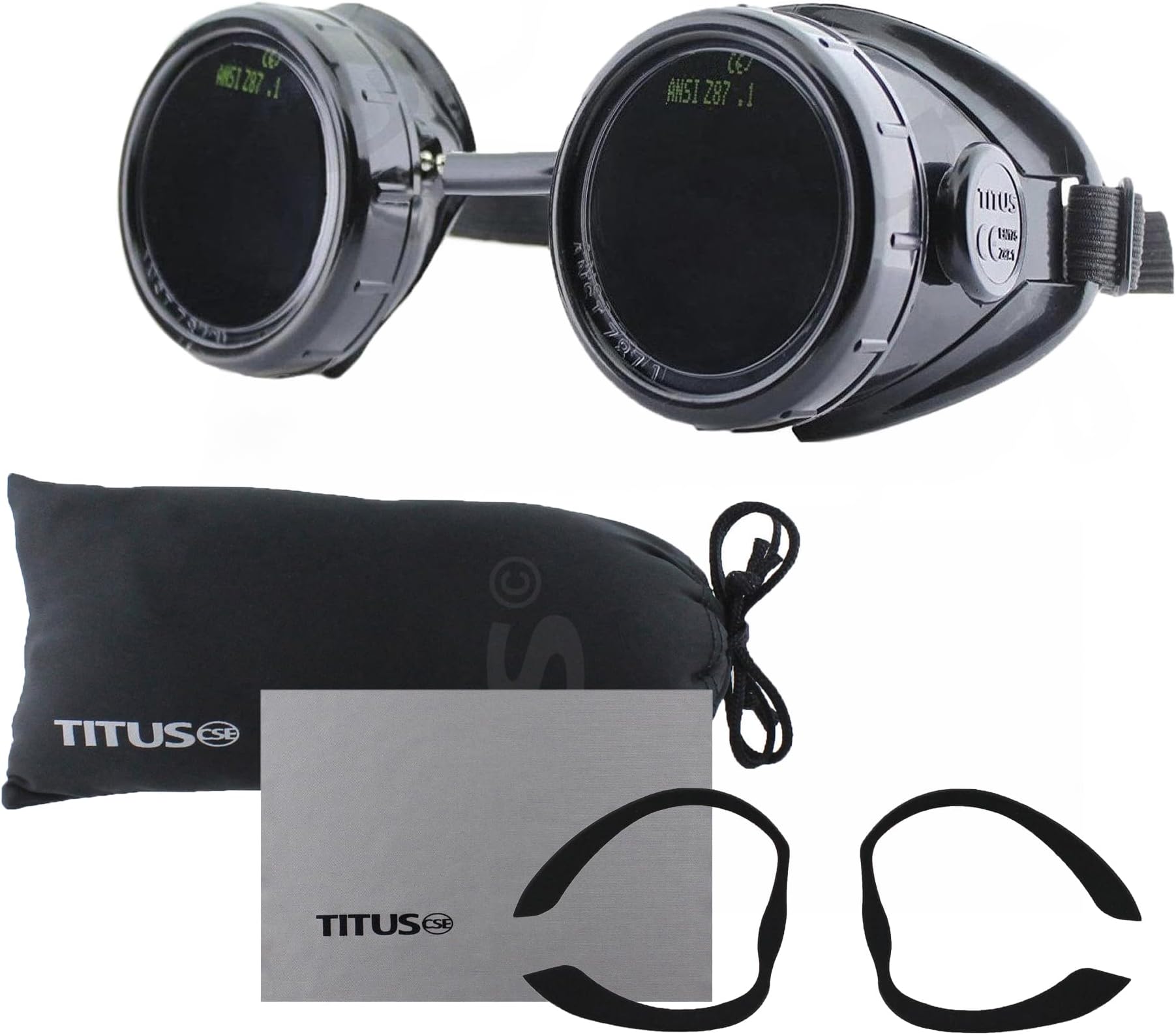 TITUS Cup Type C Frame Industrial Quality Welding Goggles UV IR Green 5,7,8,9,10,11,12,13,14,or 16 Filter With Pouch & Pads