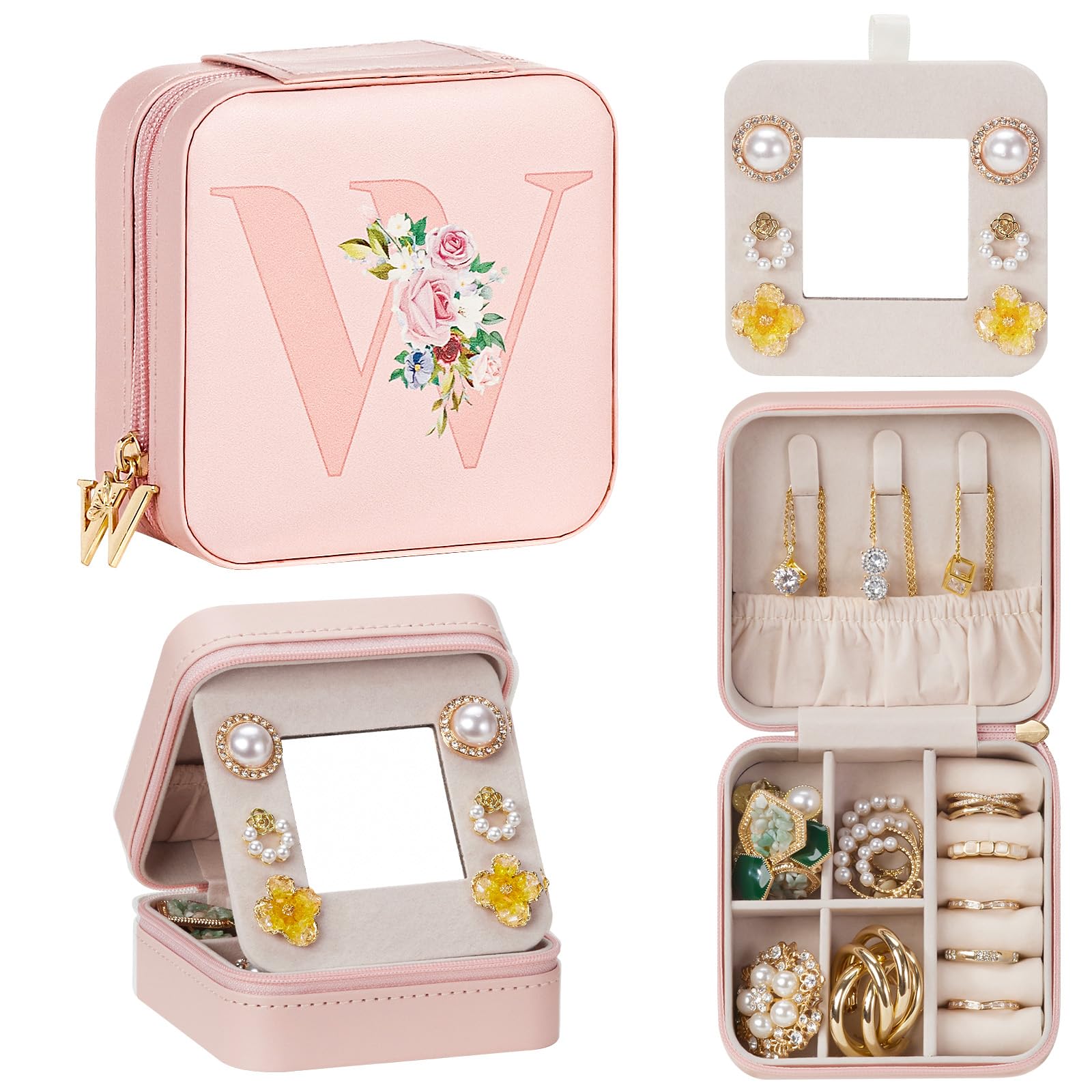 Travel Jewelry Box for Girls Traveling Jewelry Case Gift for Women - Mini Organizer for Necklaces Earrings Pink