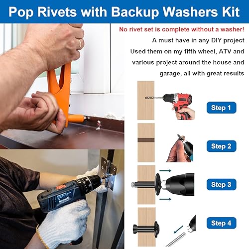 Miniatura 6 de smseace Juego de 780 remaches negros con arandela surtido, 14 tamaños de remaches de aluminio SAE (332 pulgadas 18 pulgadas 532 pulgadas 316