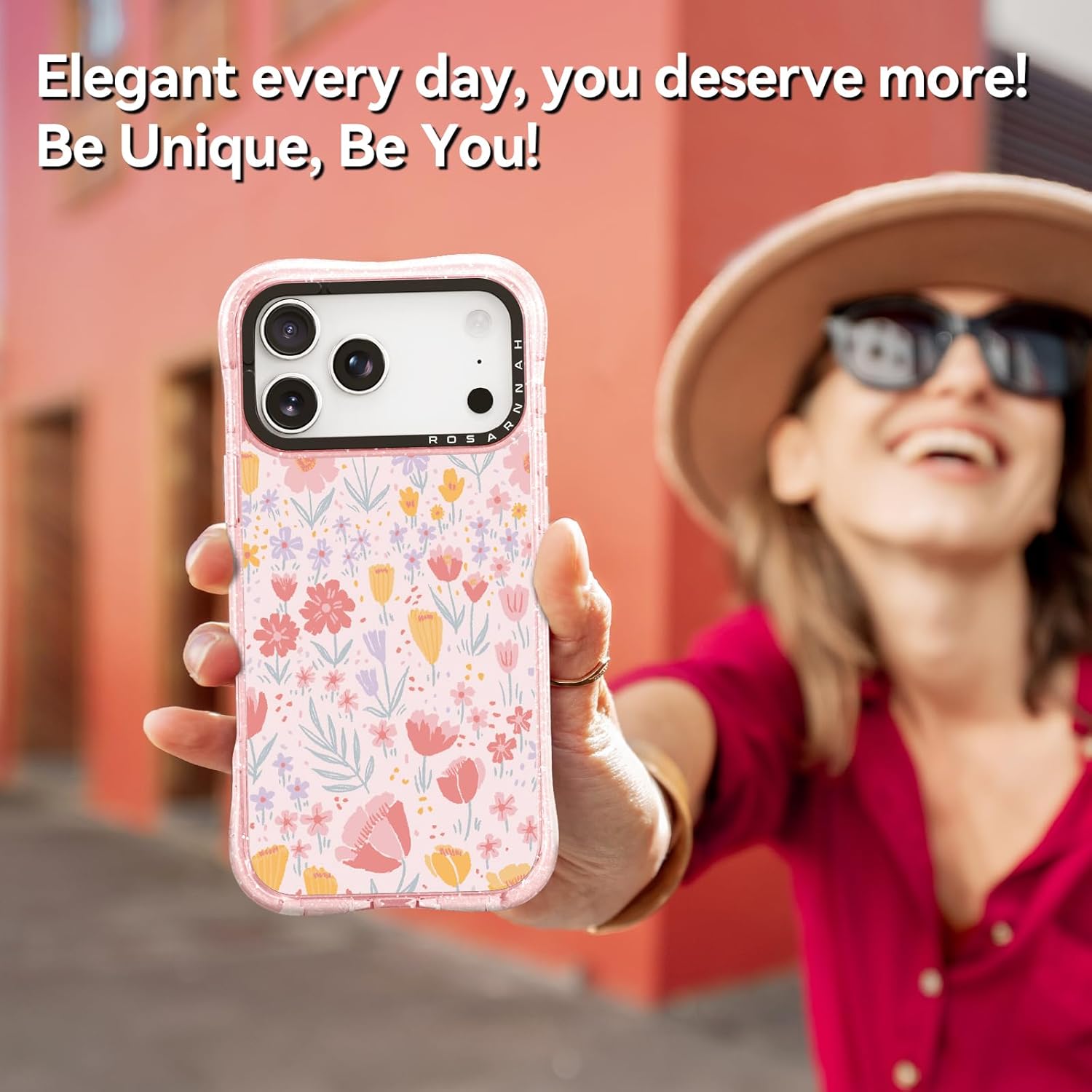 for iPhone 17 Pro Max Case Cute - Military-Grade 20 ft Drop Protection Shockproof Phone Case - Funny Pink Floral Design (6.9) Glitter Pink