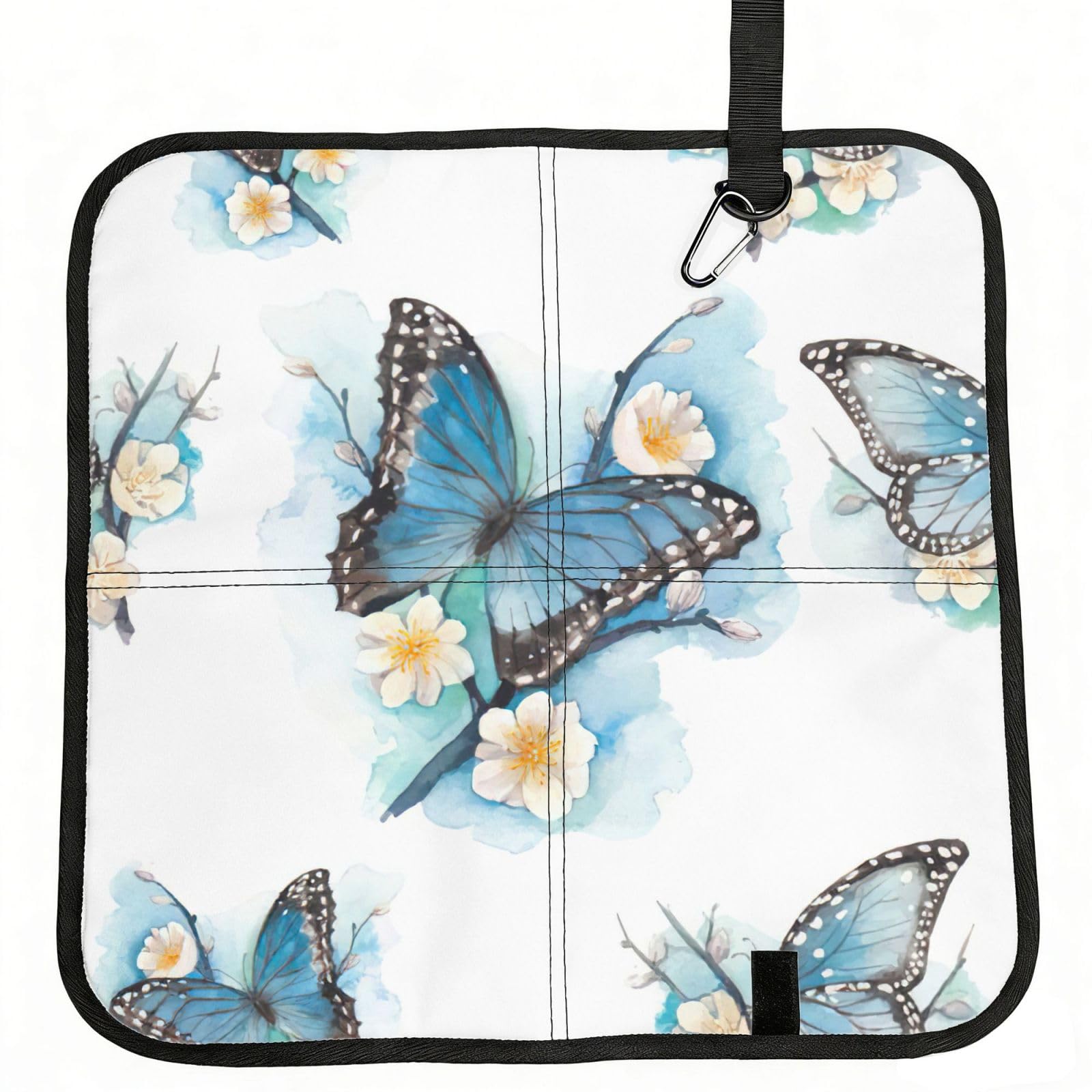 NImongt Blue Butterfly On Blossom Flower Print Portable Chair Pad Foldable Seat Cushion Outdoor Seating Office Picnic Camping