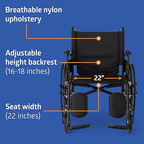 Miniatura 4 de Medline K4 Silla de ruedas ligera con apoyabrazos que se mueven y apoyapies que se elevan para mayor comodidad, MDS806575, Negro, 1