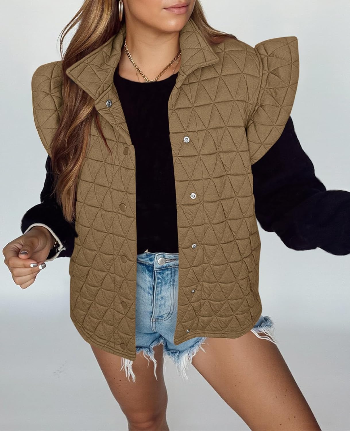 Cicy Bell Women Ruffles Puffer Vest Sleeveless Button Down Padded Jacket Gilet Trendy Spring Outerwear - Image 6