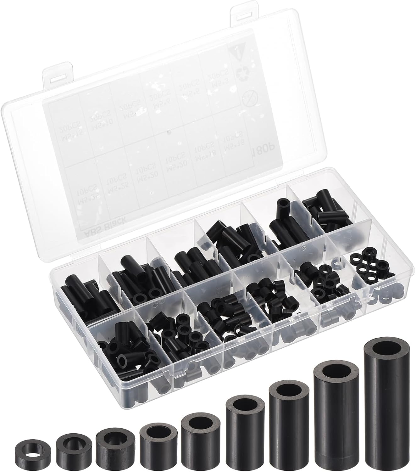 PATIKIL M5 Nylon Spacer Set, 180Pcs Non-Threaded ABS Round Spacer Standoff Assortment Electrical Outlet Spacers for PCB Motherboard, Circuit Board, Switch and Receptacle, Black