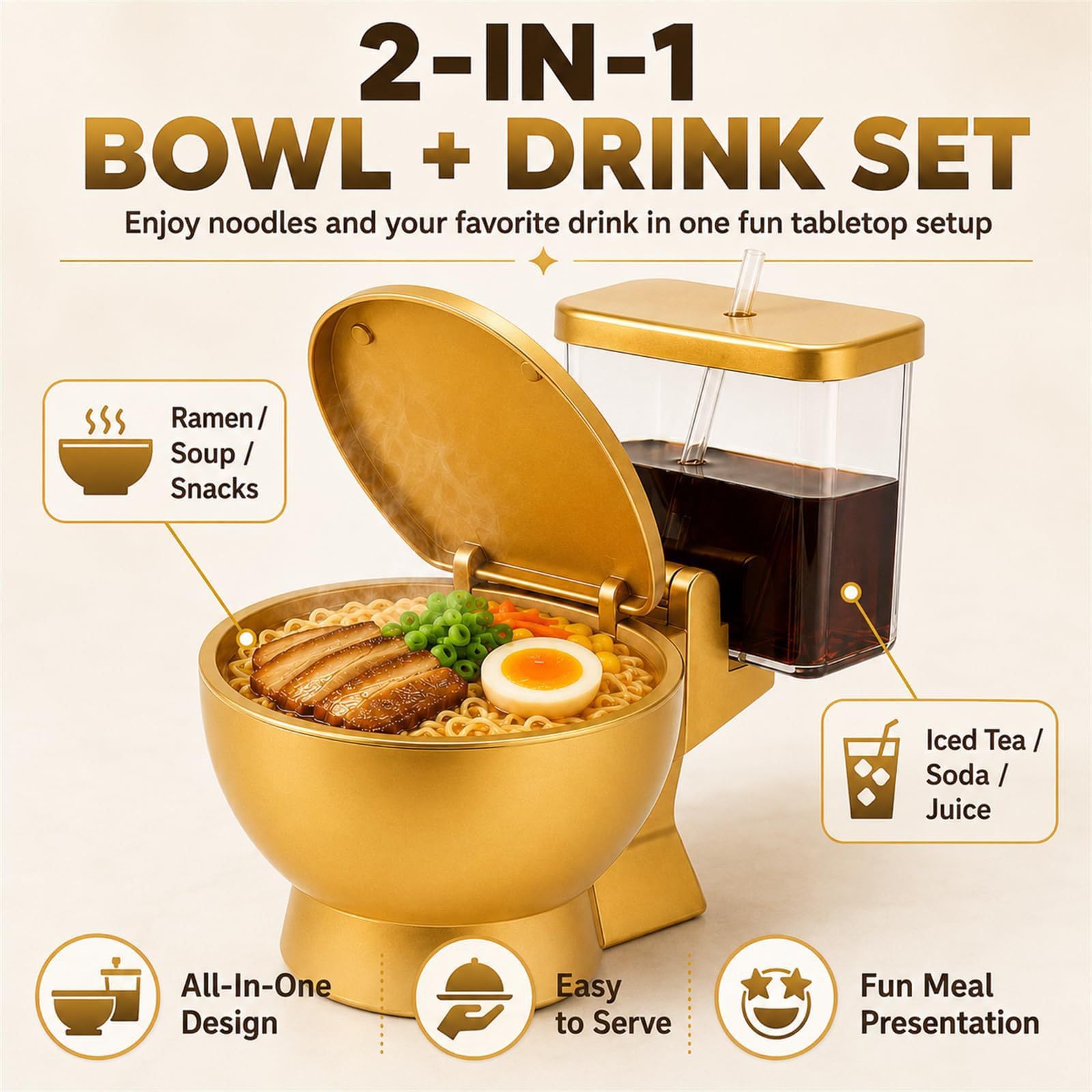 Toilette Ramens Schüssel Mit Deckel Und Getränkebehälter, Novelty Nudelbowl Mit Trinkhalm, Wiederverwendbare Instant Nudeln Schüssel, Lustiges Spaßgeschenk Für Erwachsene