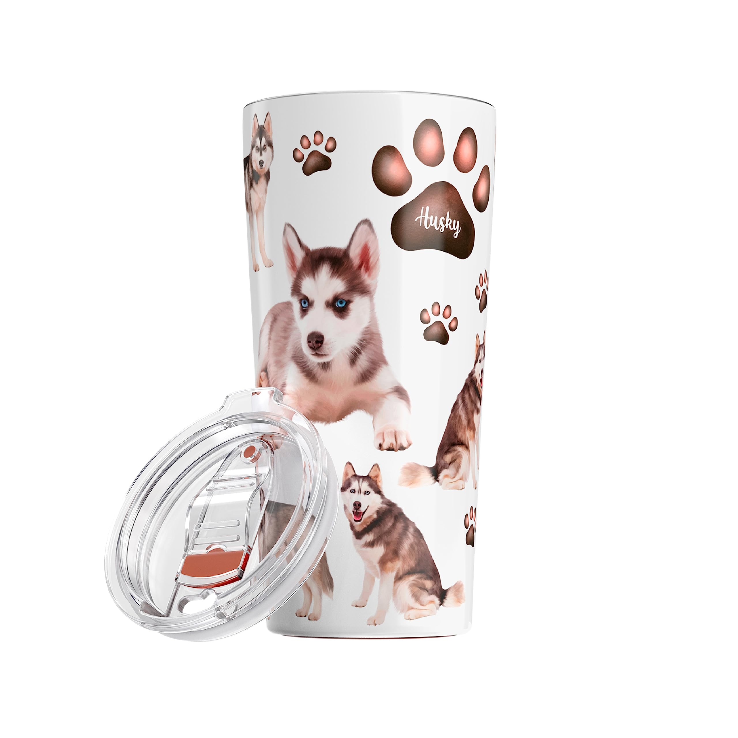 Greenline GoodsHusky Insulated Tumbler With Lid 20 oz - Perfect For Dog Moms, Dads, Lovers - Husky Insulated Mug - Tumbler Dog Breed Design - Dishwasher Safe Non-Slip Base - For Dog Parents