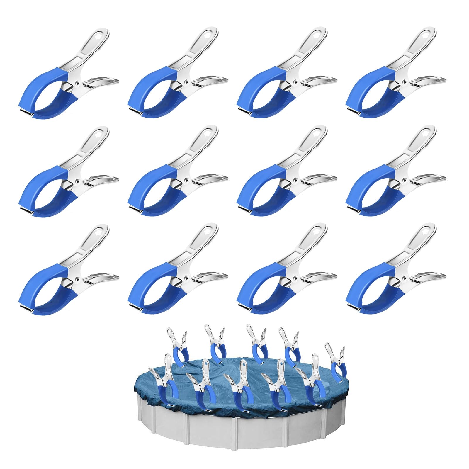 12 Pièces Métalliques pour Pince Serre Joint, Pince Bache Piscine de Fixation avec Feuille de Protection, Pinces pour Piscines Hors Sol, Pinces à Forte Tension pour Bâche de Couverture