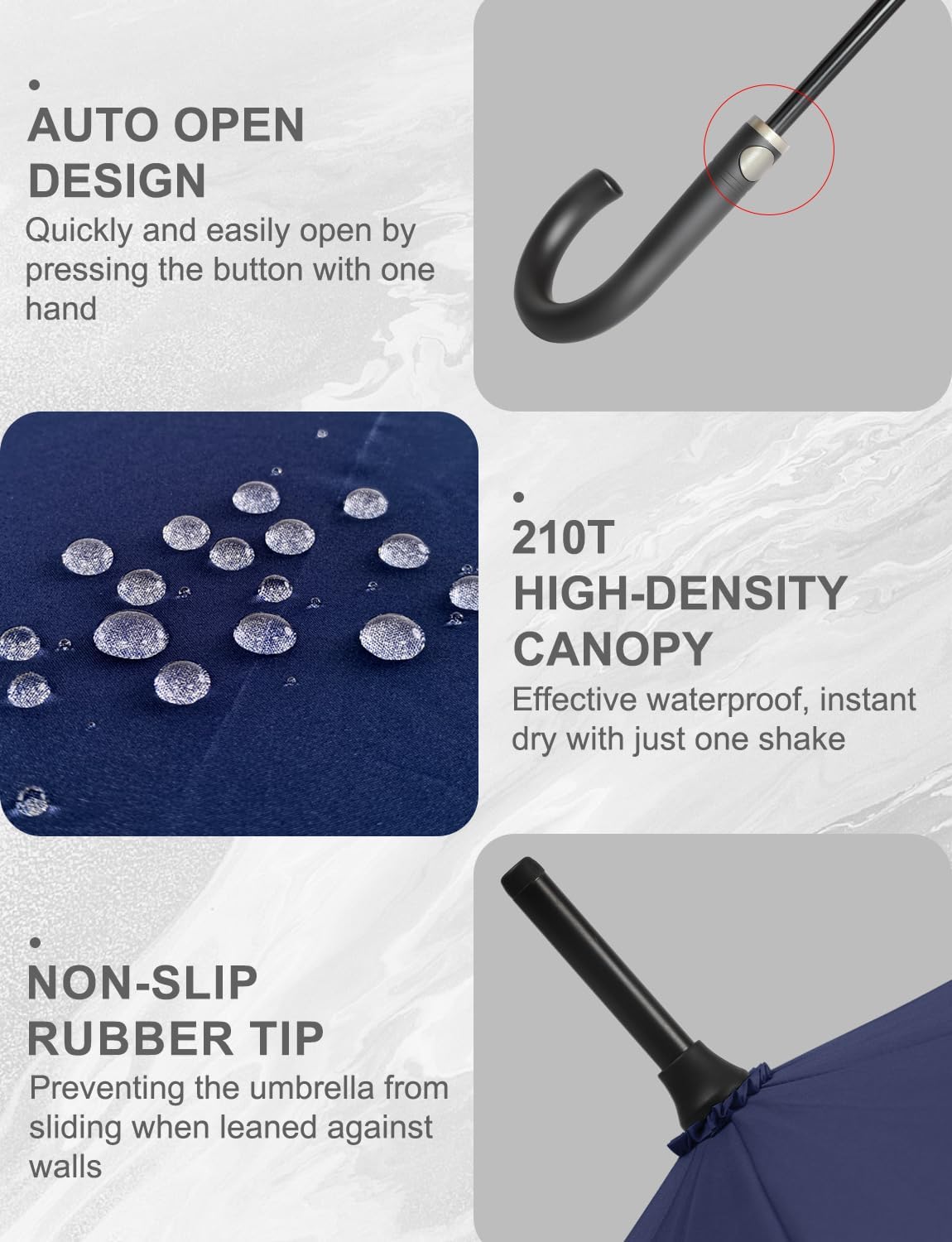 Large Stick Umbrella Windproof Automatic Open 50 Inch Umbrella with Hook Handle,Over Sized J Handle Umbrellas for Men and Women,Windproof Unbreakable Stick Rain Golf Umbrella
