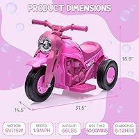 Vista 5 de Hetoy - Coche de burbujas para niños, motocicleta eléctrica de 6 V con batería de 1.9 MPH de velocidad con faros LED, música, pedal, Rosa