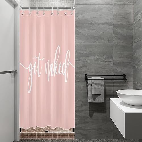 Miniatura 5 de Get Naked - Cortina de ducha pequeña de 48 x 68 pulgadas, forro de cortina de ducha de tamaño medio blanco y rosa, con citas divertidas para