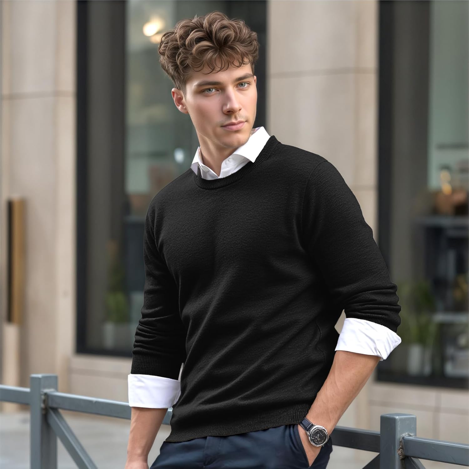 Mens Crew Neck Knit Sweaters Slim Fit Lightweight Sweatshirts Long Sleeve Dress Pullover Casual Sweaters Top - Image 5