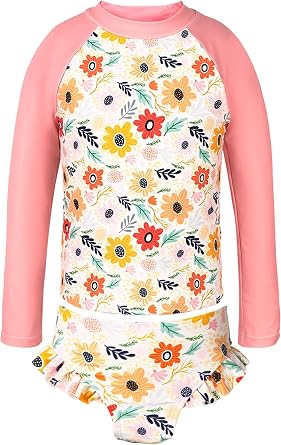 Girls Swimsuit,Toddler Girls Bathing Suit Long Sleeve Rush Guard Swimwear,UPF 50+ Quick Dry Summer Beach Swimsuit