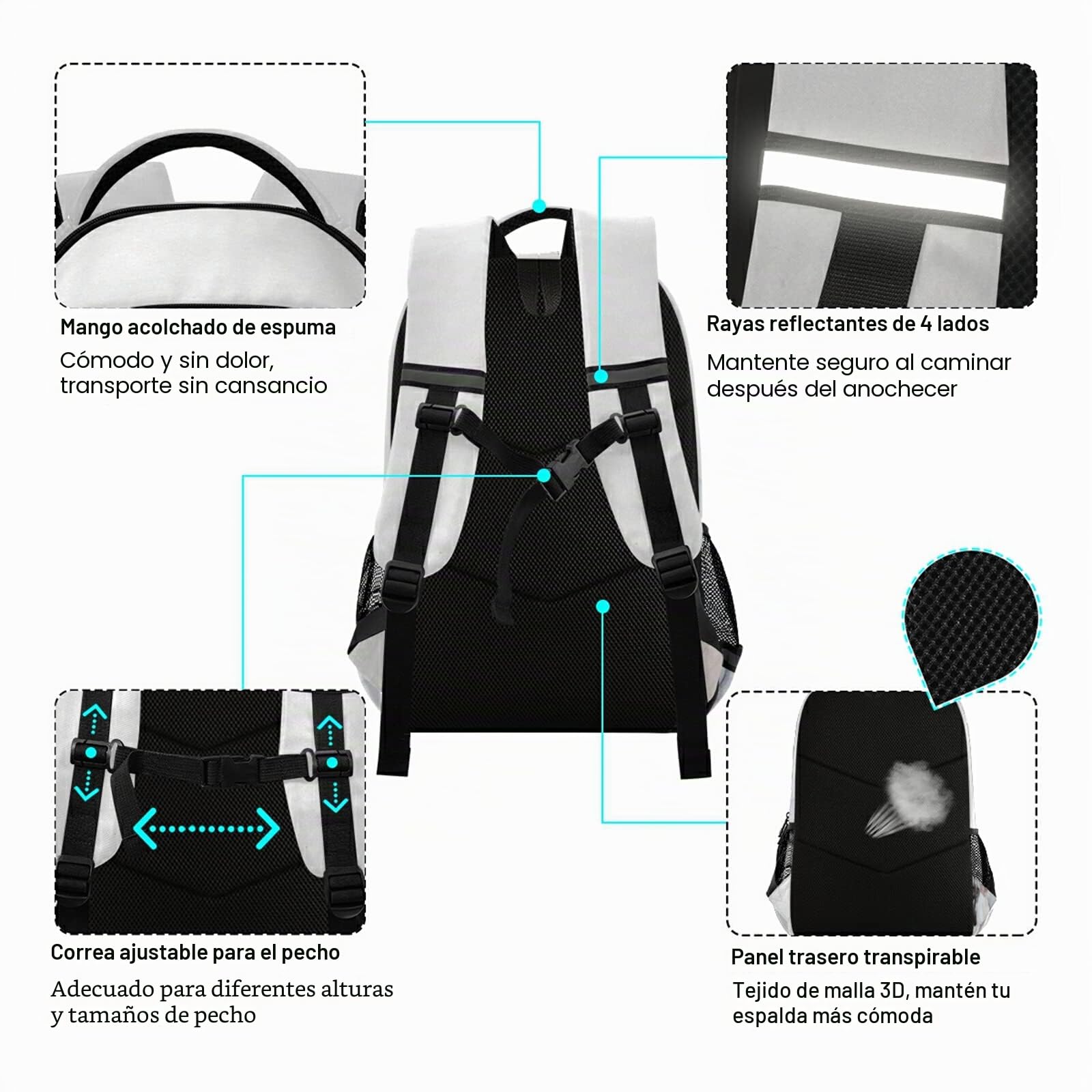 Mochila de caballo blanco para estudiantes, niños y niñas, mochila escolar de viaje, estampado 1, Taille unique
