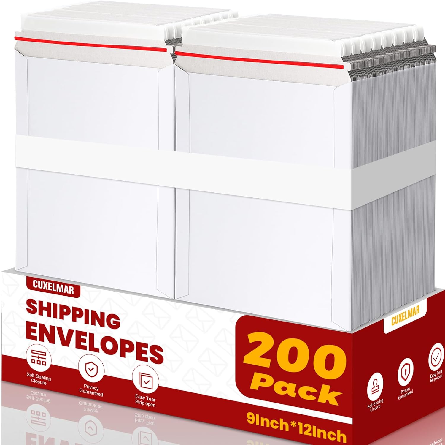 200 pack 9X12 inch Self Seal Photo Document Mailers Stay Flat White Cardboard Envelopes White Photography Mailersfor CD, Photos, Document.