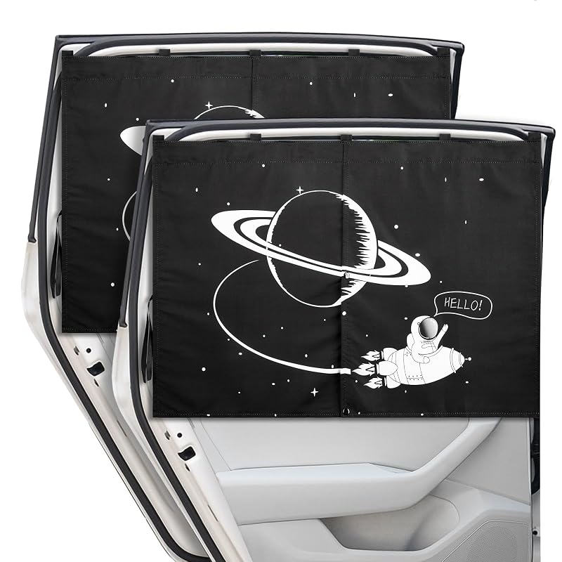 Protetor Solar Magnético para Janela Lateral Traseira LSTRAGY com Dupla Camada e Estampa Planet, 2 unidades