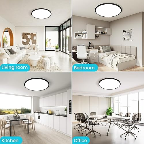 Miniatura 7 de libtit Lámpara de techo negra de 16.5 pulgadas, paquete de 3 lámparas de techo grandes y brillantes de 4200 lúmenes, 36 W, 3000 K4500 K6000 K, luces