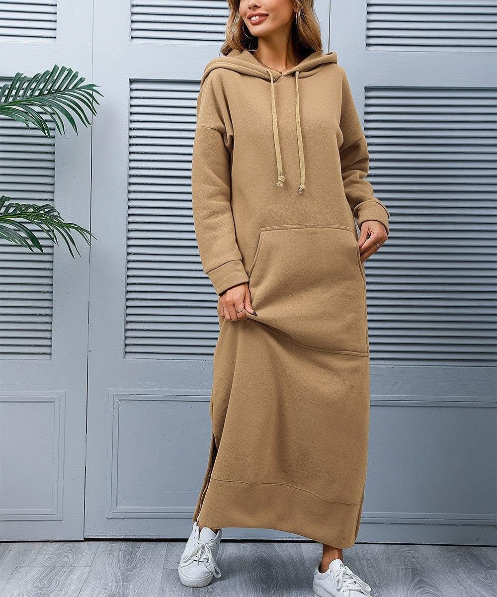 Bengbobar Women's Casual Plush Pullover Oversized Sweatshirt for Women Long Sleeve Drawstring Hoodie Maxi Dress with Pockets - Image 3