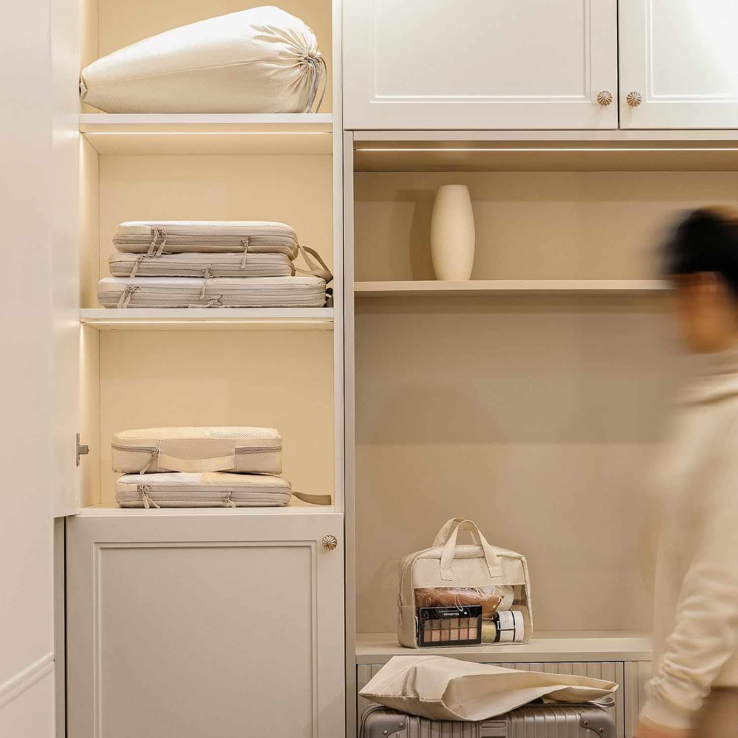 Compression Packing Cubes Travel Organizer,Travel Packing Cubes Compressible for Carry on Luggage Lightweight Expandable Luggage Travel Accessories,8 Set, Beige - Image 7