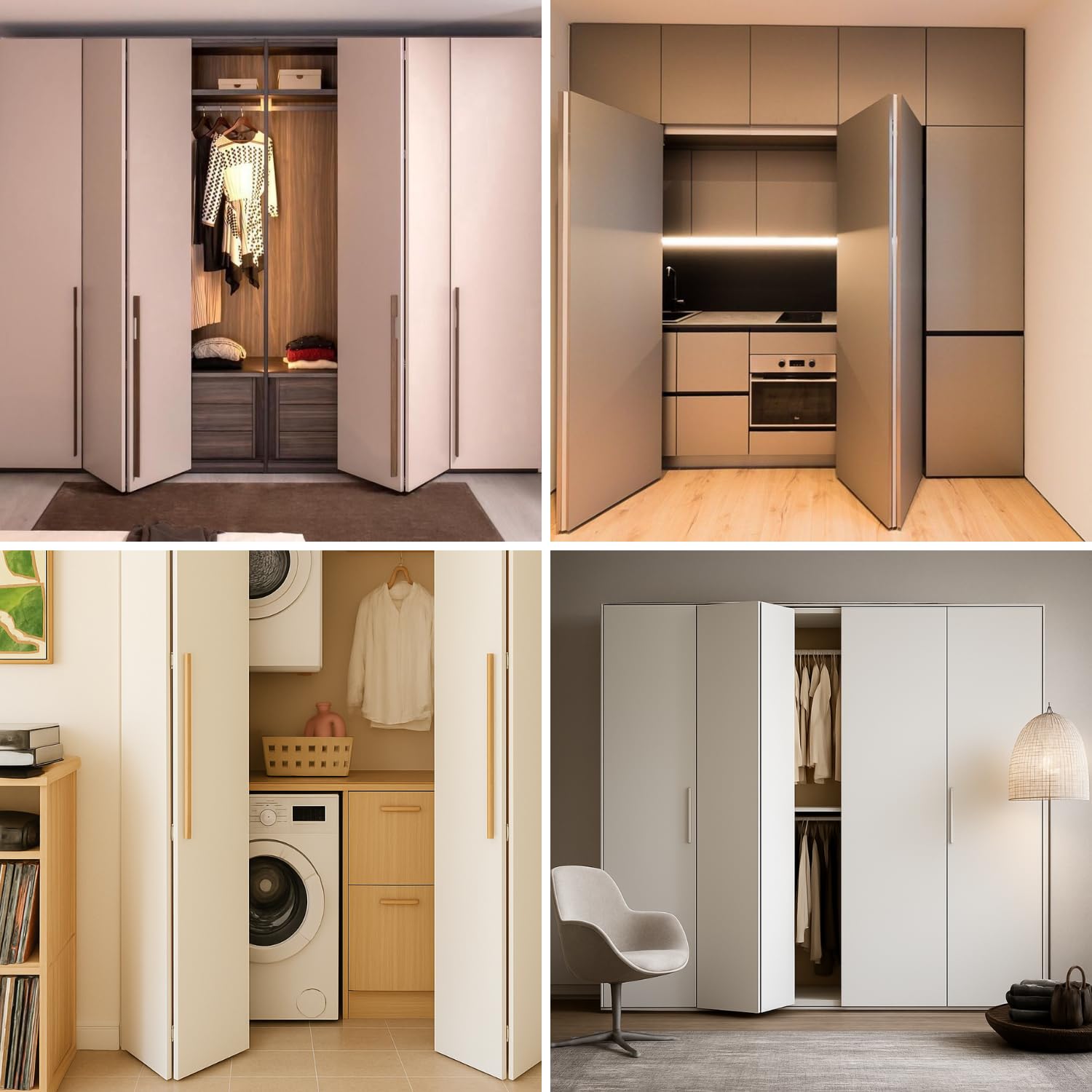 INDAUX Kit de herrajes deslizantes para puerta de muebles, armarios, guardarropa plegable con nueva opción Soft 25 kg (anodizadas, 2 puertas)