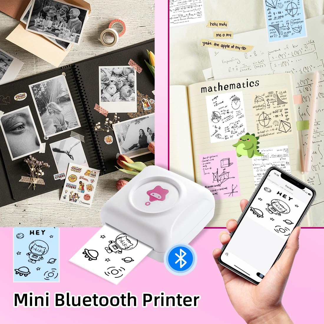 vretti Mini Stampante Termica TP2-Y, Stampante Adesiva Portatile per Android iOS, 10 Rotoli Etichette