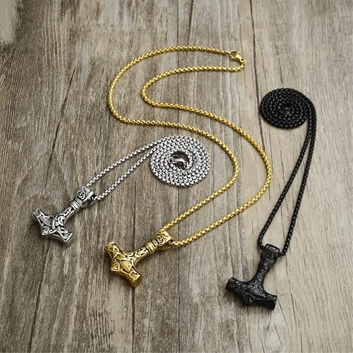 Miniatura 3 de Collar nórdico escandinavo vikingo de acero inoxidable para hombre, novio, papá, marido, cadena de 24 pulgadas, Acero inoxidable