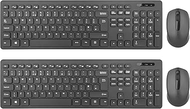 Wireless keyboard and Mouse Set,Rii RK200 Standard Full Size Wireless Keyboard and Mouse 104 Keys for Work Office Home UK Layout 2 Pack (AAA Batteries not Include)