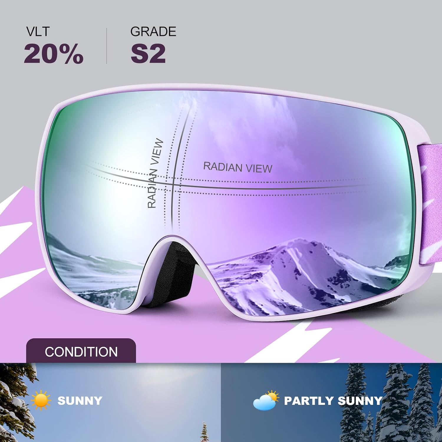 Odoland Kids Ski Goggles, Snowboard Goggles for Youth Skiing Age 8-16, Snow Goggles S2 Double Lens Anti-Fog UV400 Protection