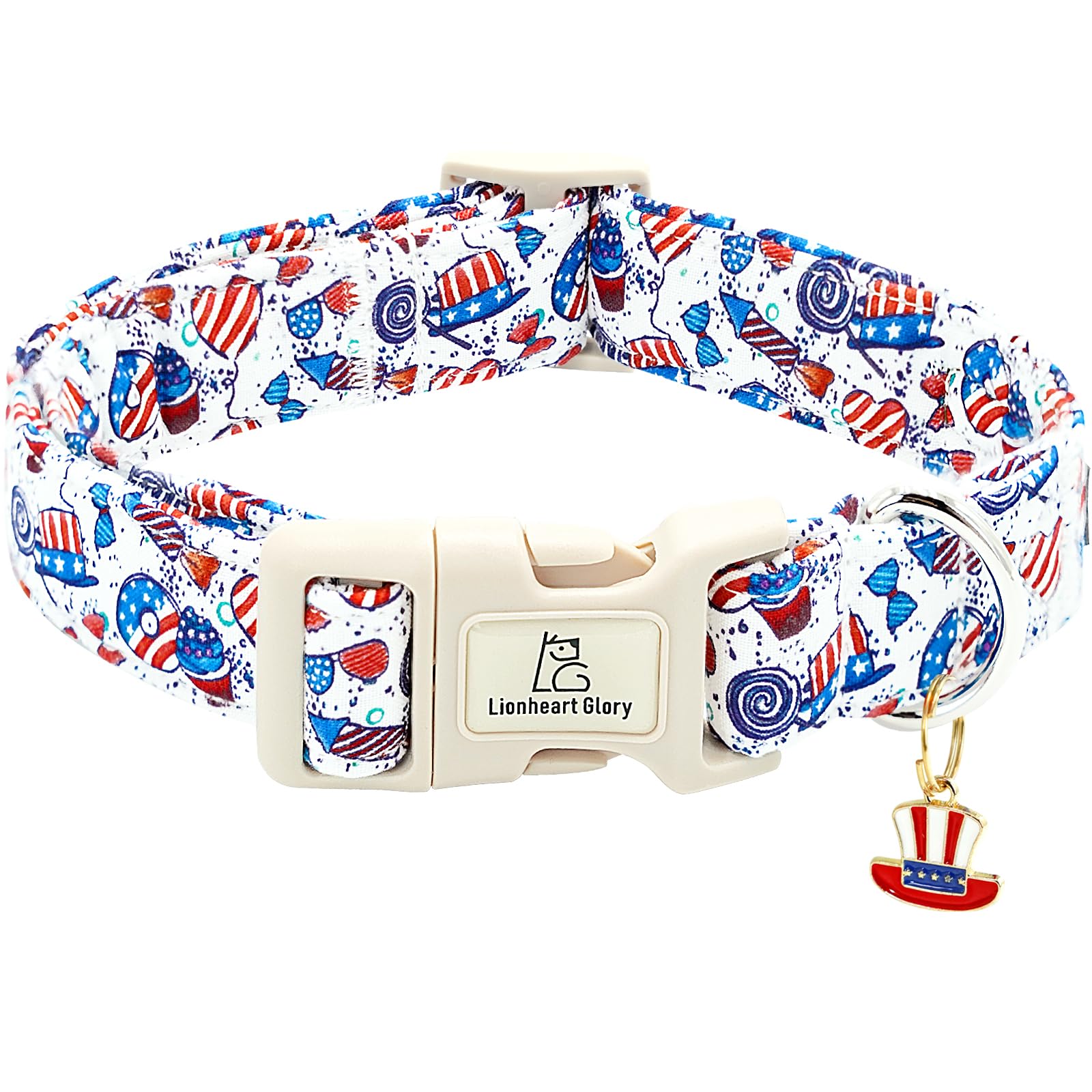 Lionheart glory American Flag Dog Collar, 4 of July Patriotic Independence Dog Collar Heavy Duty Adjustable Collars for Medium Dogs Pet Gift Summer