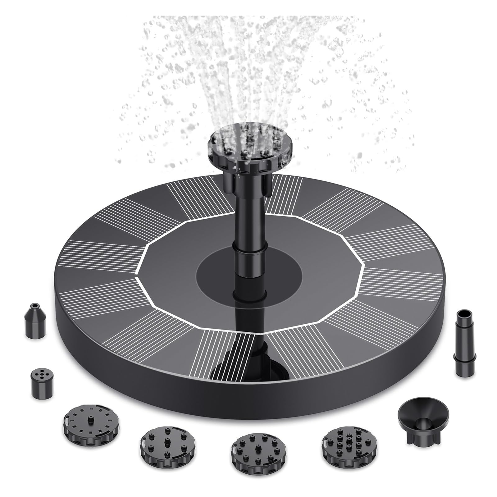 Joliane C-1.5W Solar Fountain Pump,With 6Nozzles And 4Ft Water Pipe,Solar Powered Pump For Bird Bath,Pond,Garden And Other Places(C-1.5W)