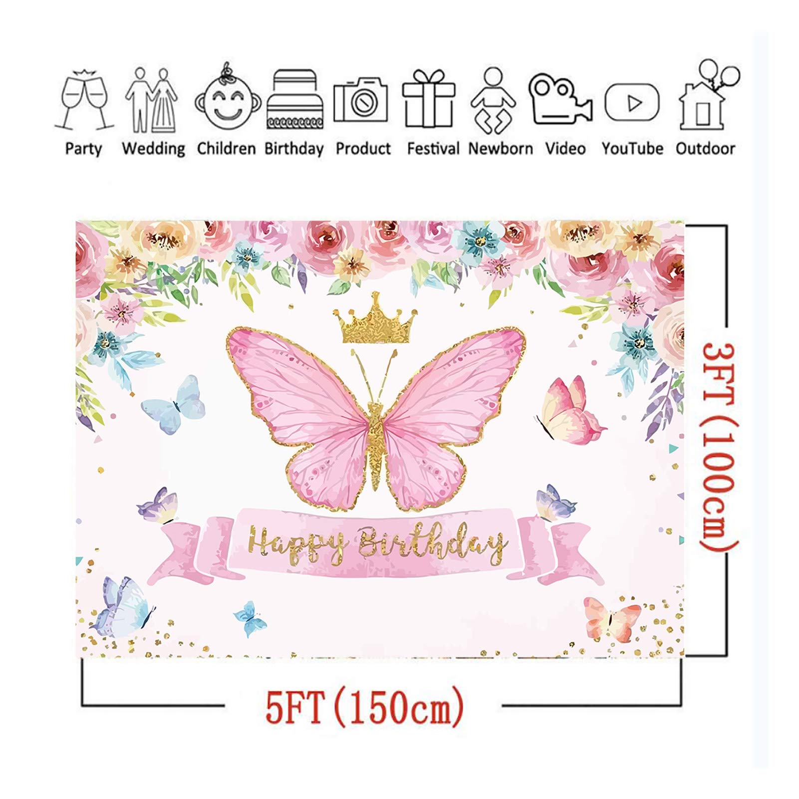 Toile de fond d'anniire florale rose « Happy Birthday » pour Toile de fond d'anniire florale rose « Happy Birthday » pour