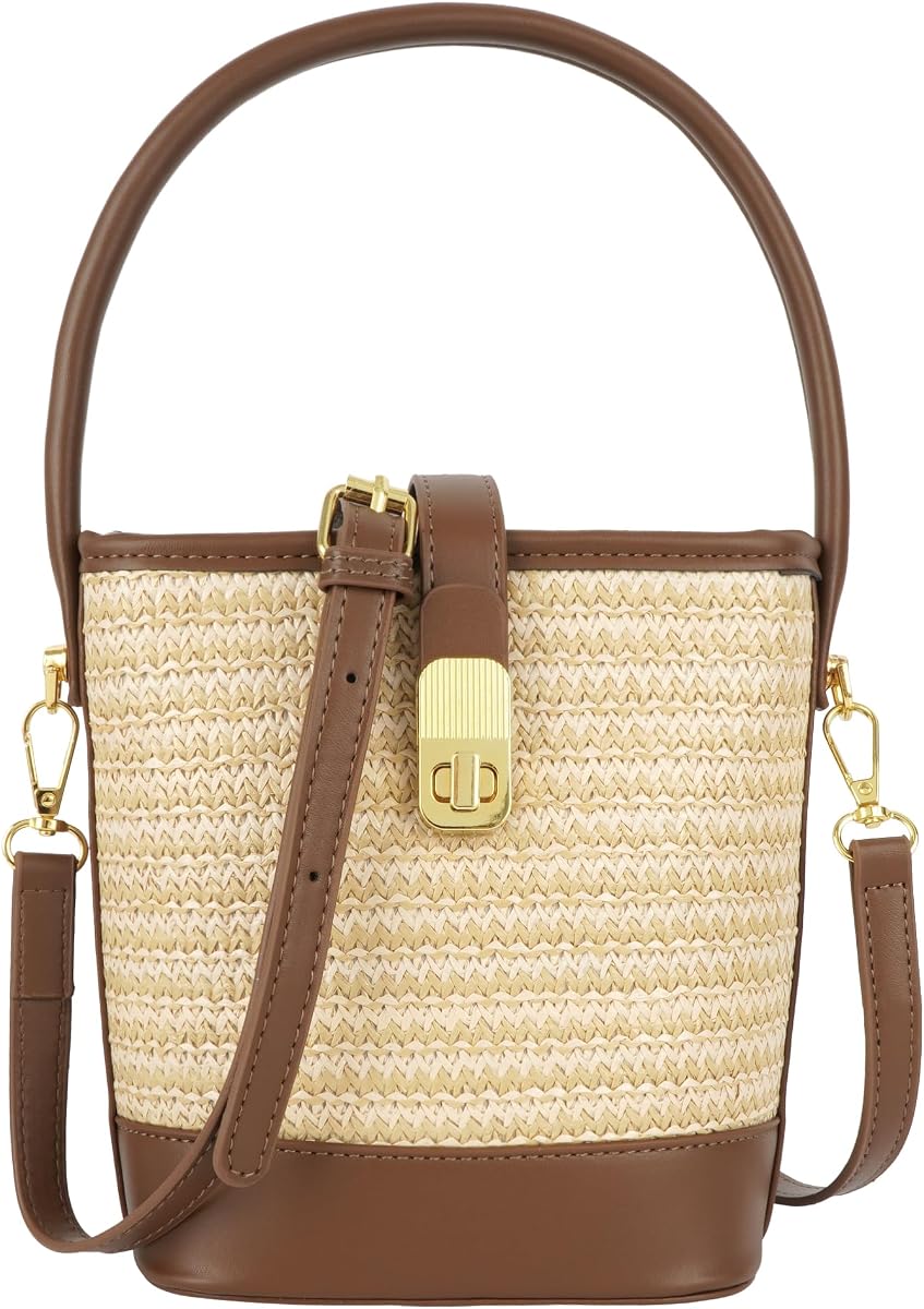 Van Caro Bolso de hombro de paja de algodón tejido a mano, bolso bohemio de playa con borlas de ganchillo para mujer