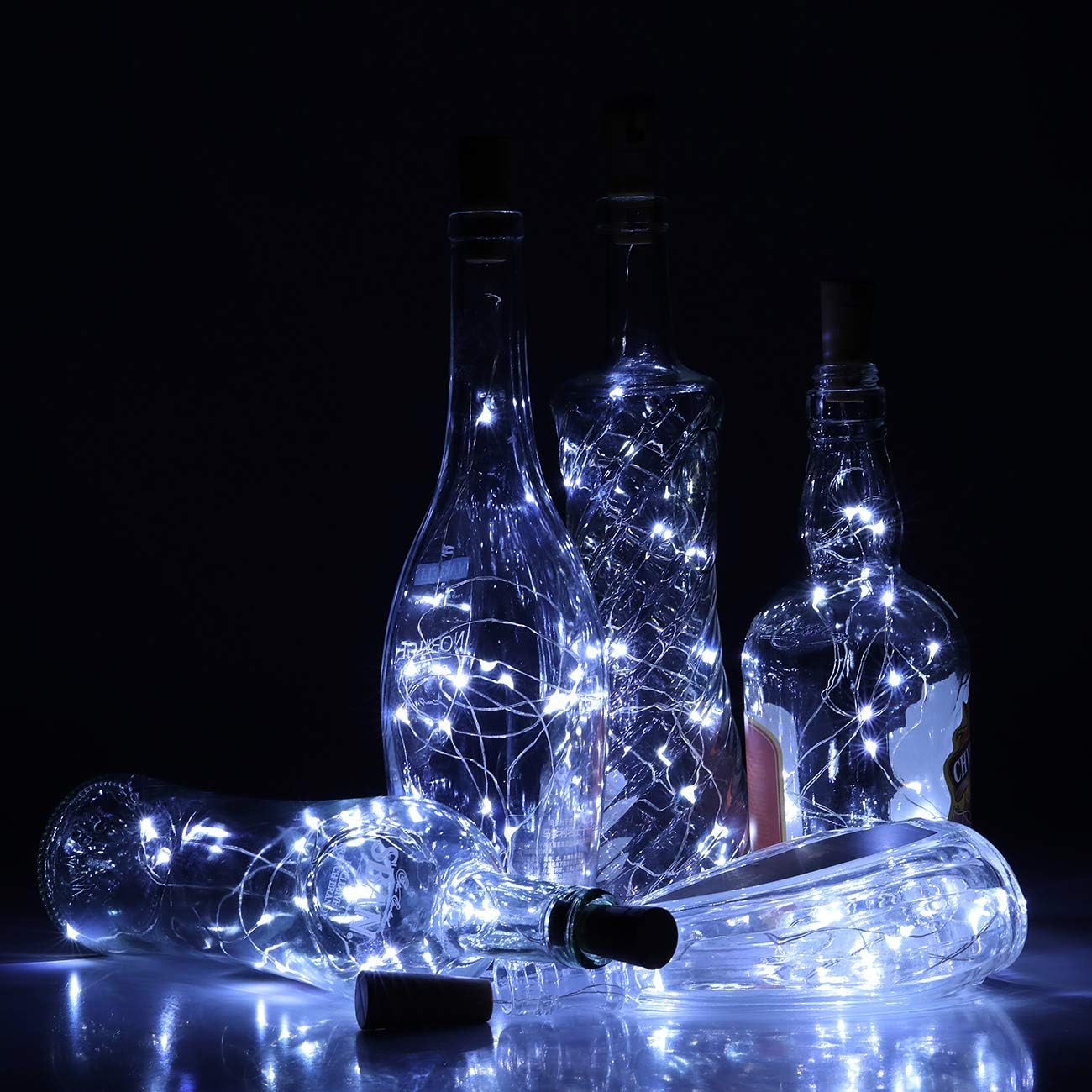 LEDIKON 20 Pack 20 LED Wine Bottle Lights with Cork,3.3Ft Silver Wire Cool White Cork Lights Battery Operated Fairy Mini String Lights for Wedding Party Wine Liquor Bottles Crafts Table Decor
