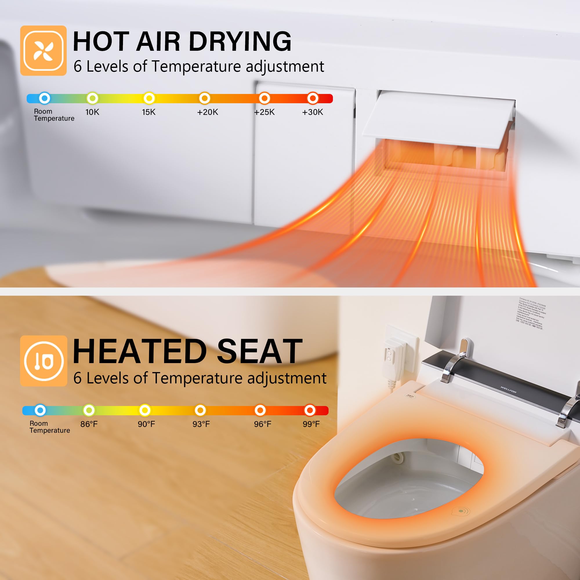 WELLFOR Smart Bidet Toilet with Built-in Tank Heated seat 1 6 GPF Auto Flush Smart Toilet Foot Touch — view 9