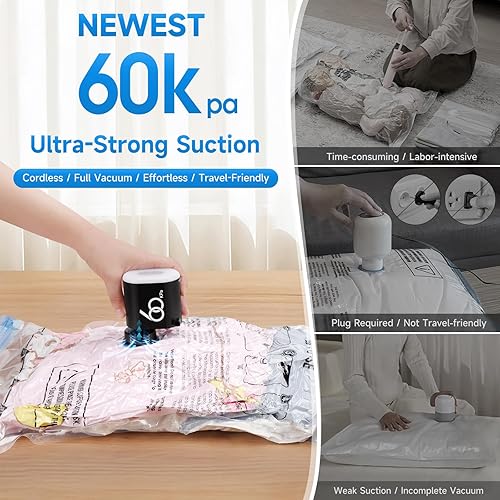 Miniatura 2 de Bomba eléctrica inalámbrica de 60 Kpa para bolsas de almacenamiento al vacío, bomba de aire eléctrica recargable de 3600 mAh para varias bolsas de