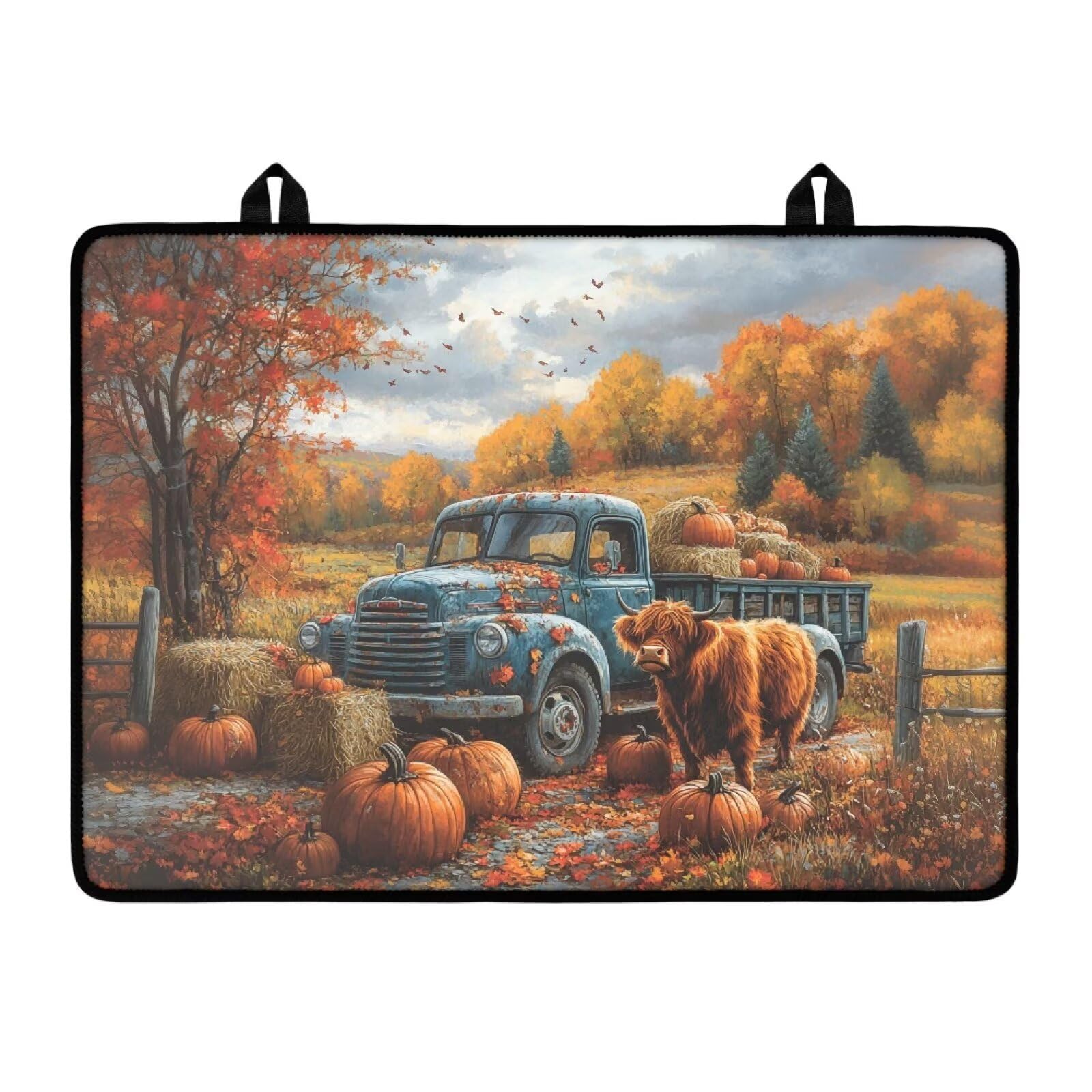 Cattle Pumpkin Cat Stove Top Covers for Electric Stove, Heart Resistant Dish Drying Mat for Kitchen, Non-Slip Dust-proof Mat for Glass Stove Top, Thanksgiving Decorations