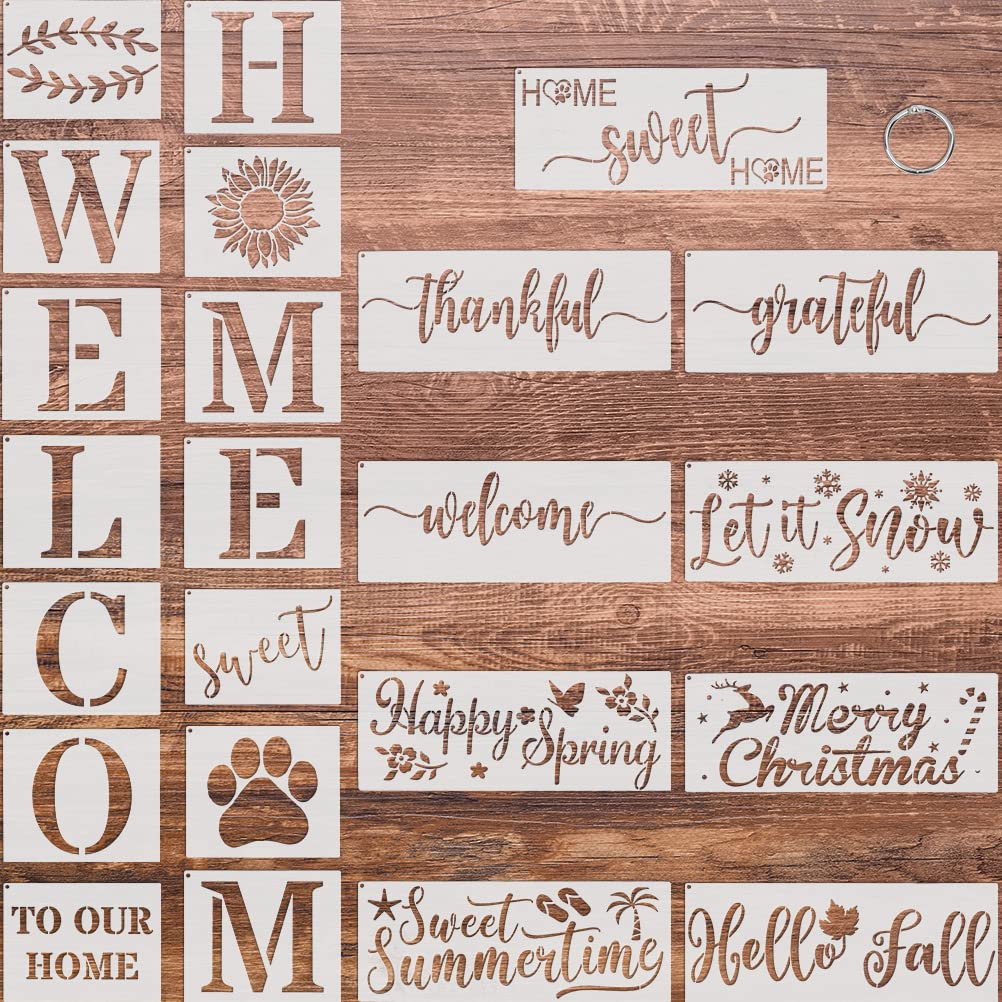 FOCCTS Welcome Stencils for Painting on Wood, Welcome Sweet Home Template Stencils, Reusable Large Welcome Sign Painting Template Seasonal Stencils Word Stencils for Painting, Front Door, Porch, Wall