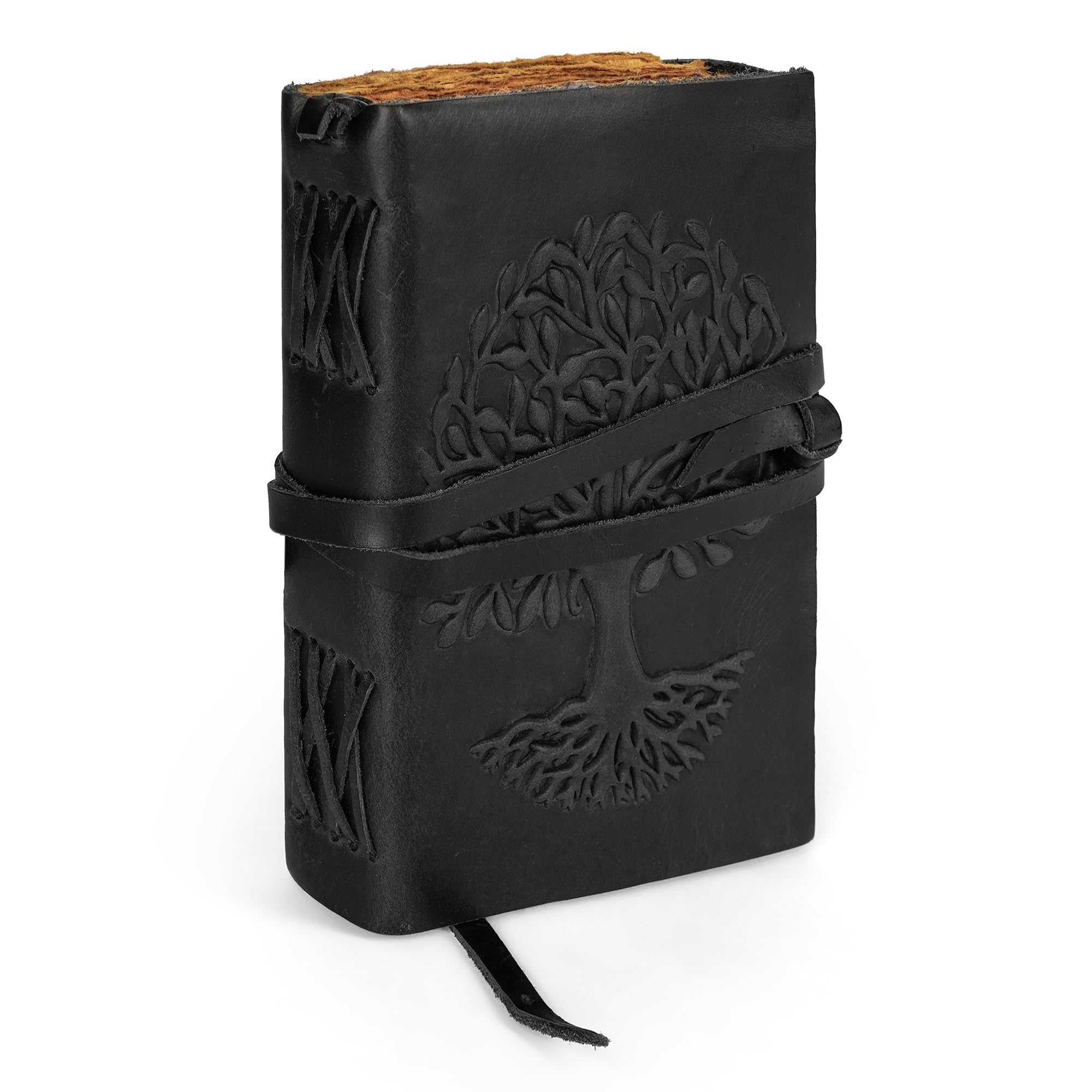 LUXEORIA Tree Of Life Leather Journal for Women and Men, Handcrafted Leather Journal for Writing Womens, Sketchbook, Travel Diary with Unlined Deckle Paper, Black 5x7