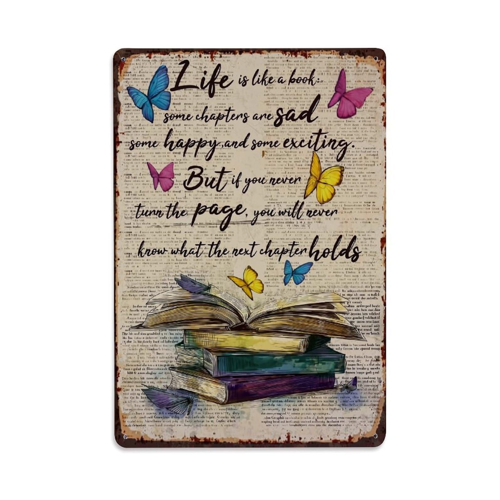 Nestemfo Vintage Life Is Like A Book Tin Sign Metal Sign, Living Room,Bar, Home, Bedroom Wall Decor,Retro Metal Poster 8X12 Inches