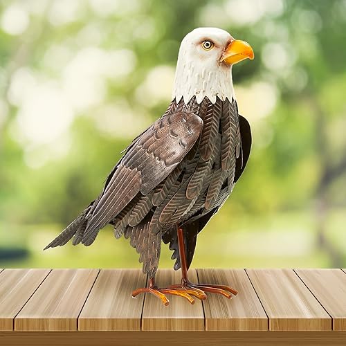 Pájaro de jardín de metal de águila calva, escultura de patio, estatua grande, realista, señuelo de pie, pájaro pecker decoración de otoño,